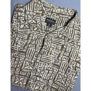 Woolrich Shirt Mens XXL Olive Crackle Green White Button Up Casual Short Sleeve